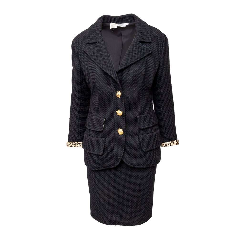 Valentino Boutique Wool Set with Turtle Buttons - '90s Black Wool Good - Front View