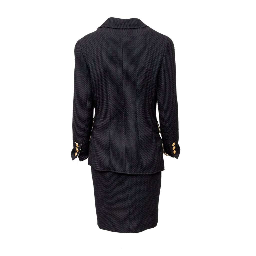Valentino Boutique Wool Set with Turtle Buttons - '90s Black Wool Good - Inside View