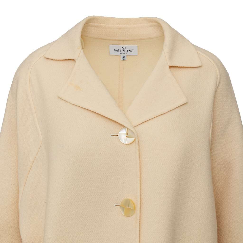 Valentino Miss V Coat - '90s White Wool Good - Inside View