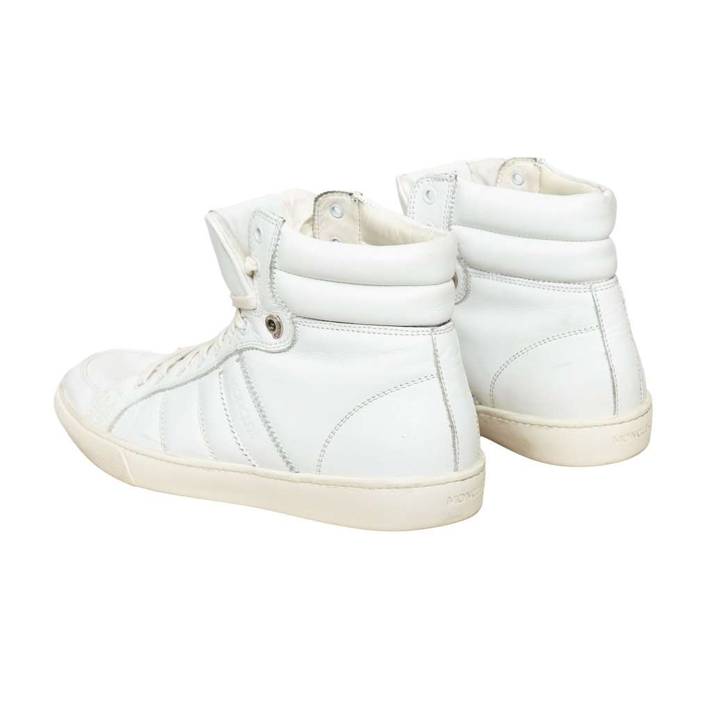 Moncler Lyon High Top Sneakers - '10s White Leather Good - Back View