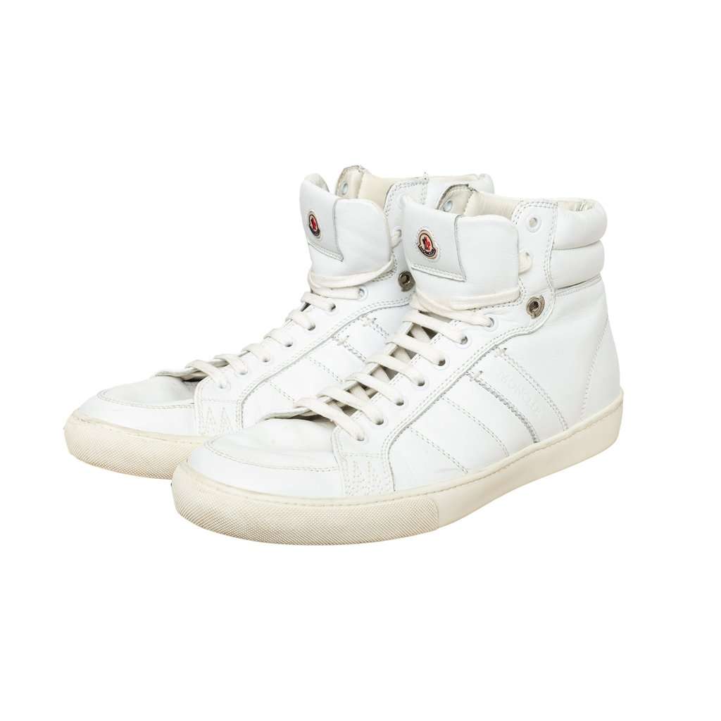 Moncler Lyon High Top Sneakers - '10s White Leather Good - Model View