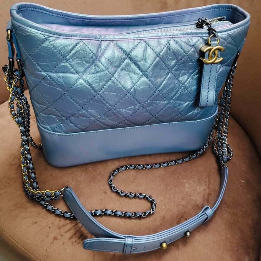 Chanel Gabrielle Blue Leather Metal Good - Back View