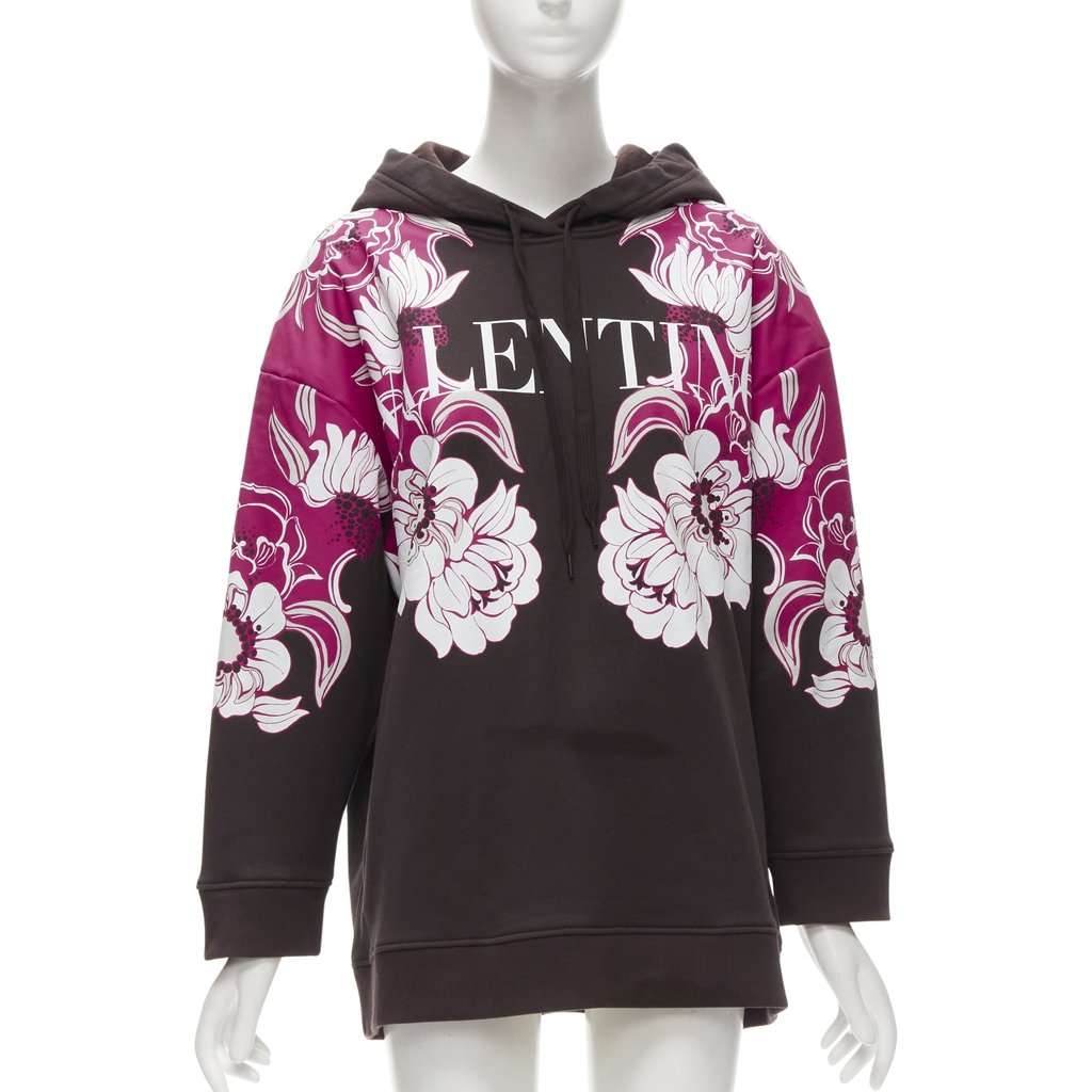 Valentino Garavani Floral Print Hoodie Brown Cotton Very good - Front View