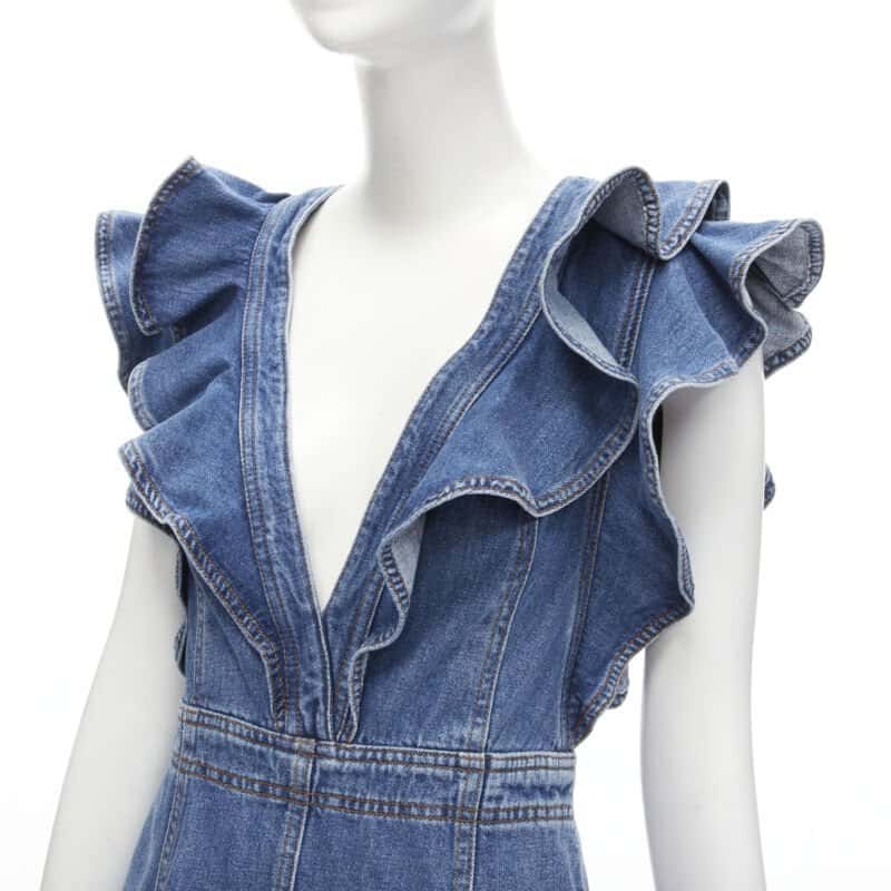 PHILOSOPHY DI LORENZO SERAFINI Denim Ruffled Dress Blue Cotton Never worn - Back View