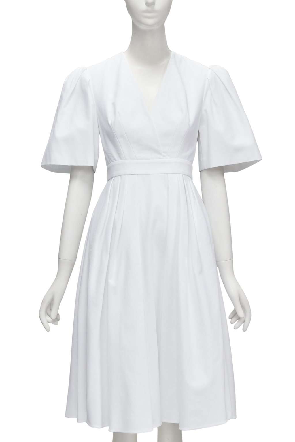 Alexander McQueen White Bell Sleeve Dress White Cotton Good - Front View