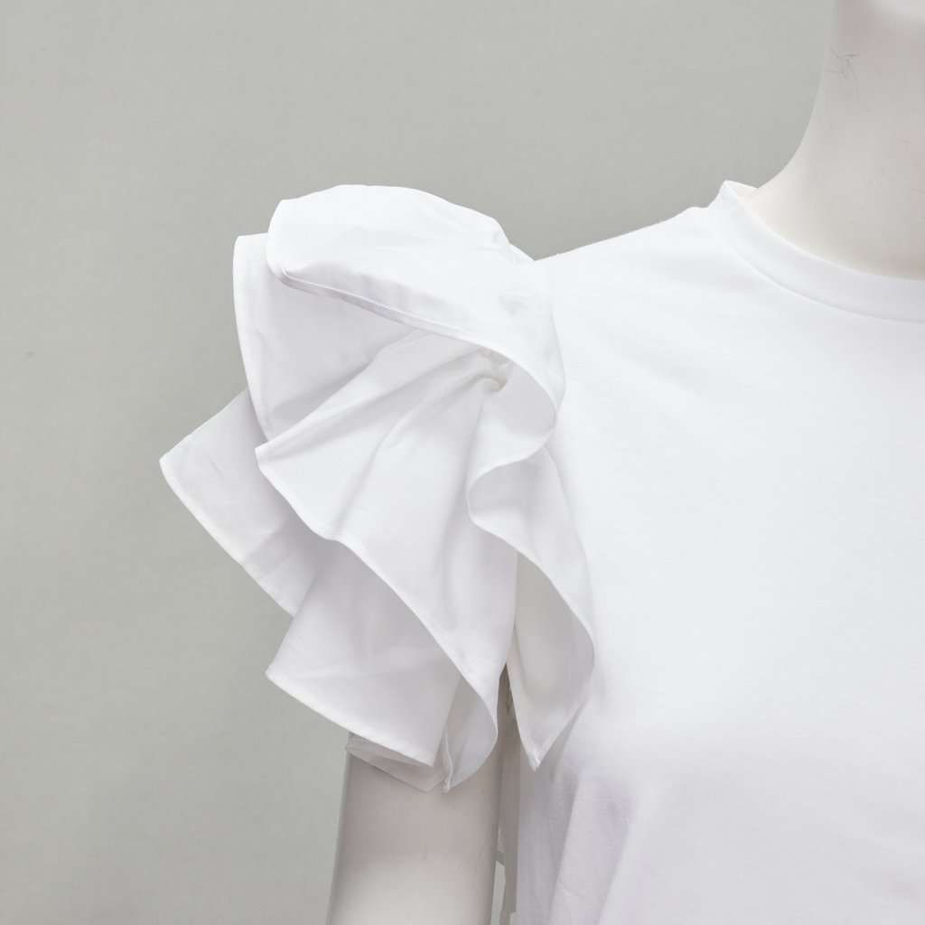 Alexander McQueen Ruffle Sleeve T-Shirt White Cotton Never worn - Back View