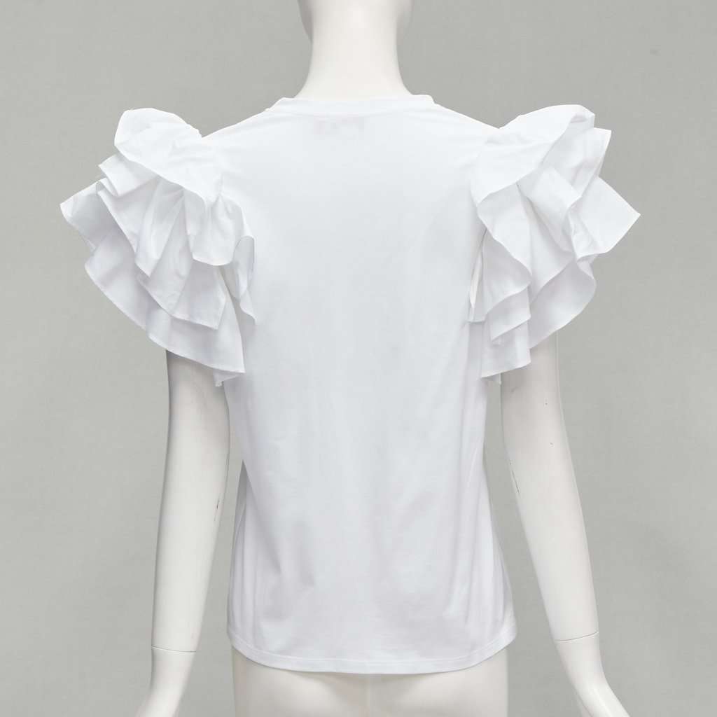 Alexander McQueen Ruffle Sleeve T-Shirt White Cotton Never worn - Box View