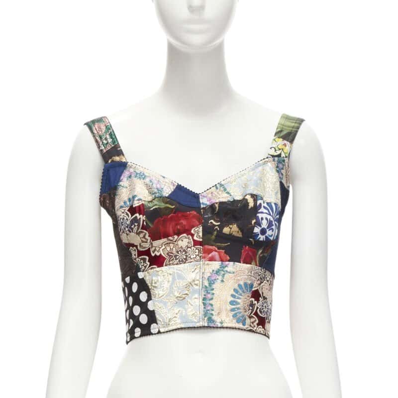 Dolce & Gabbana Patchwork Bustier MultiColor Polyester Never worn - Front View