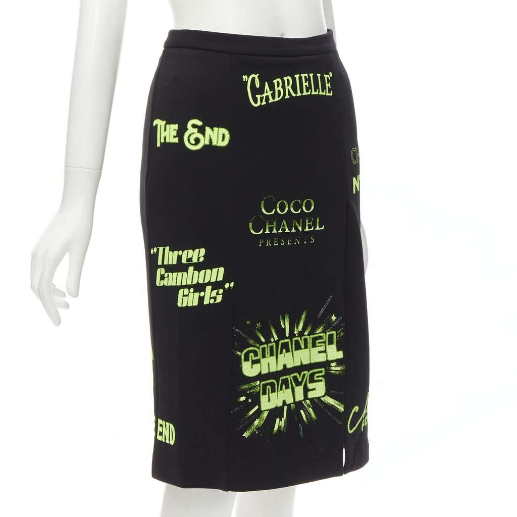 Chanel Neon Logo Skirt Black Cotton Never worn - Inside View