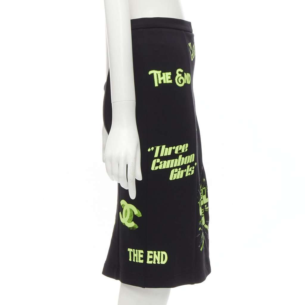 Chanel Neon Logo Skirt Black Cotton Never worn - Model View