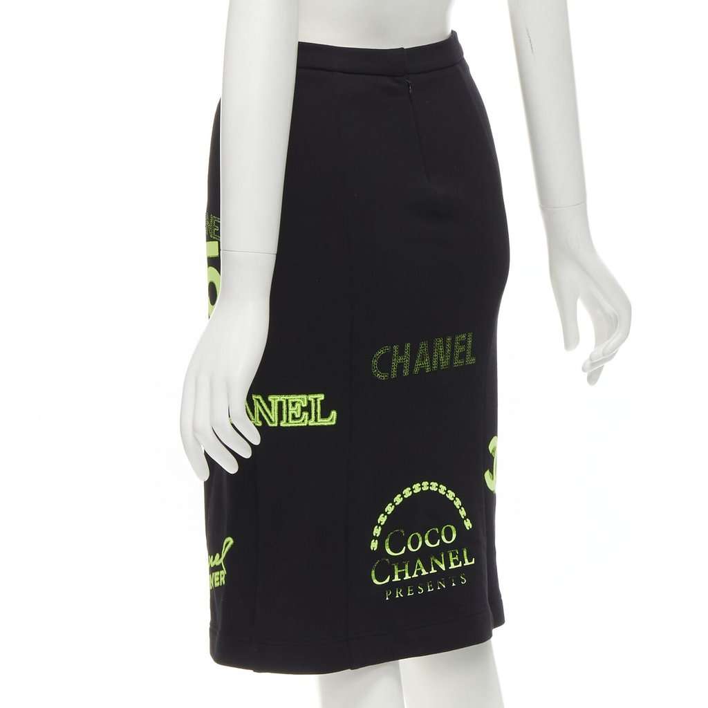 Chanel Neon Logo Skirt Black Cotton Never worn - Box View