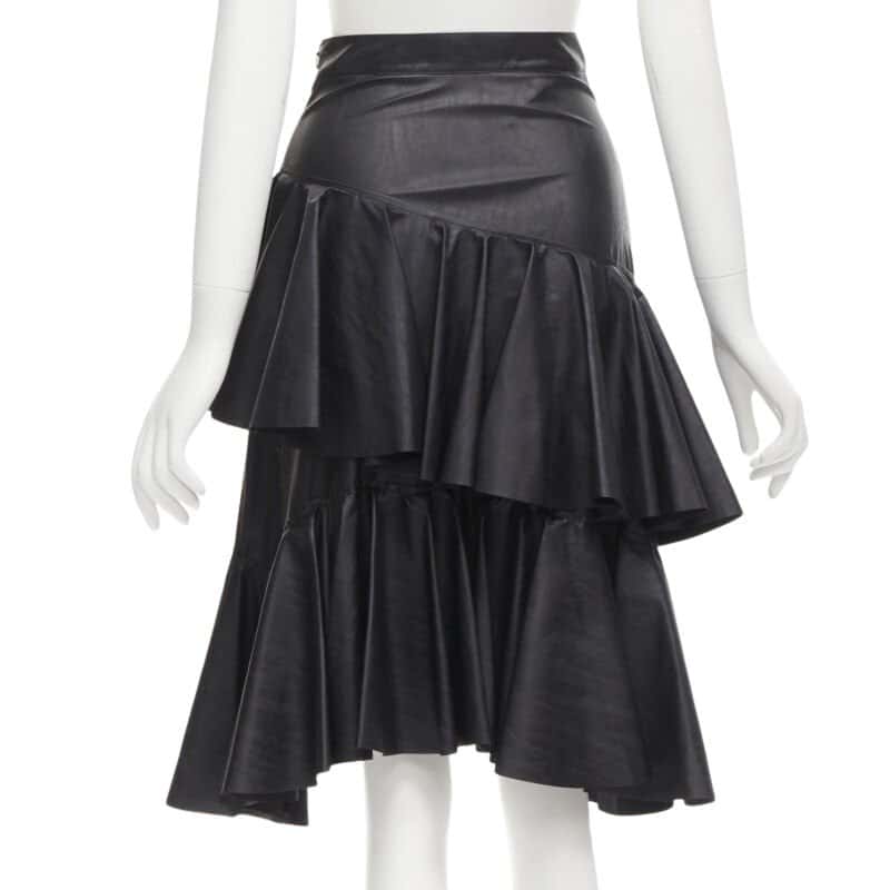 PHILOSOPHY DI LORENZO SERAFINI Tiered Leather Skirt Black Polyester Never worn - Front View