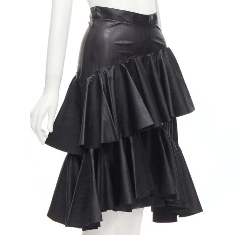 PHILOSOPHY DI LORENZO SERAFINI Tiered Leather Skirt Black Polyester Never worn - Inside View