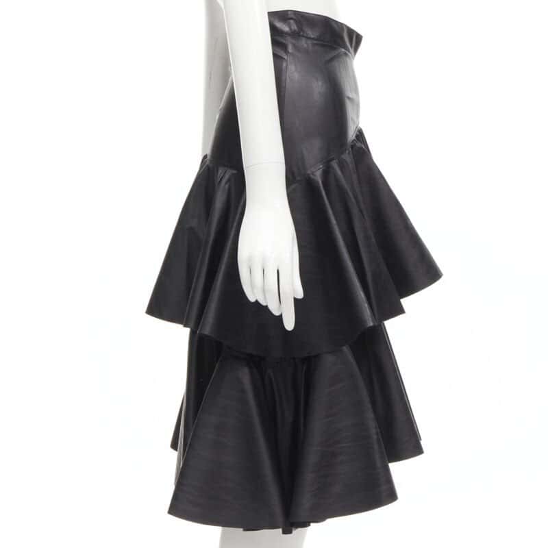 PHILOSOPHY DI LORENZO SERAFINI Tiered Leather Skirt Black Polyester Never worn - Model View