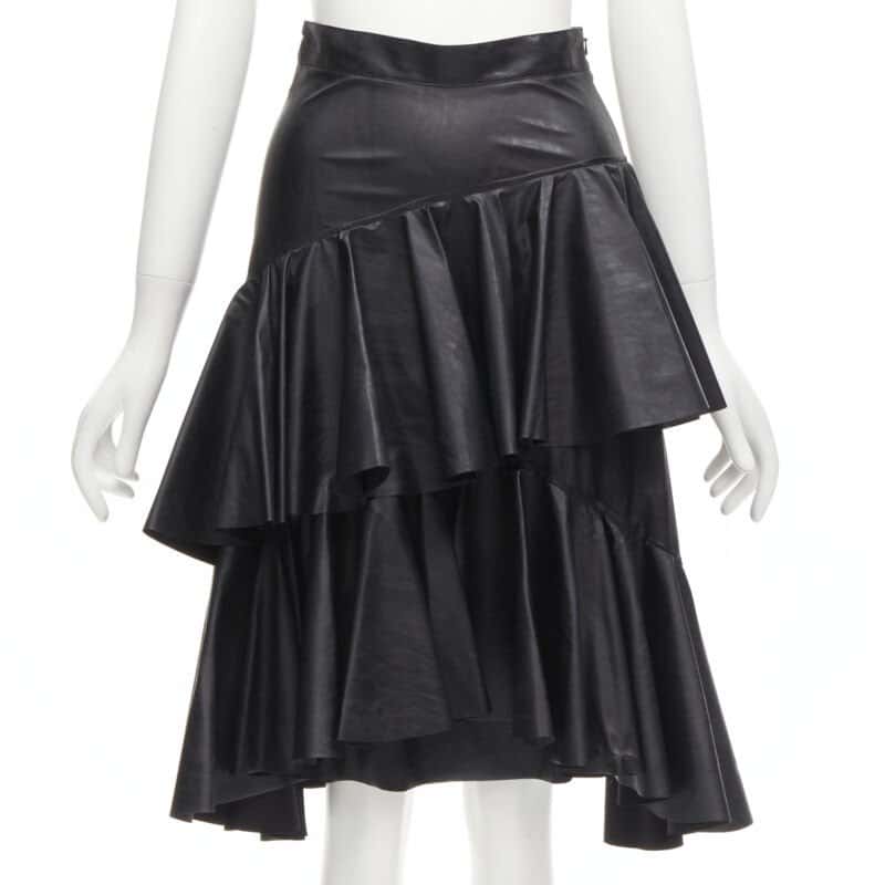 PHILOSOPHY DI LORENZO SERAFINI Tiered Leather Skirt Black Polyester Never worn - Box View