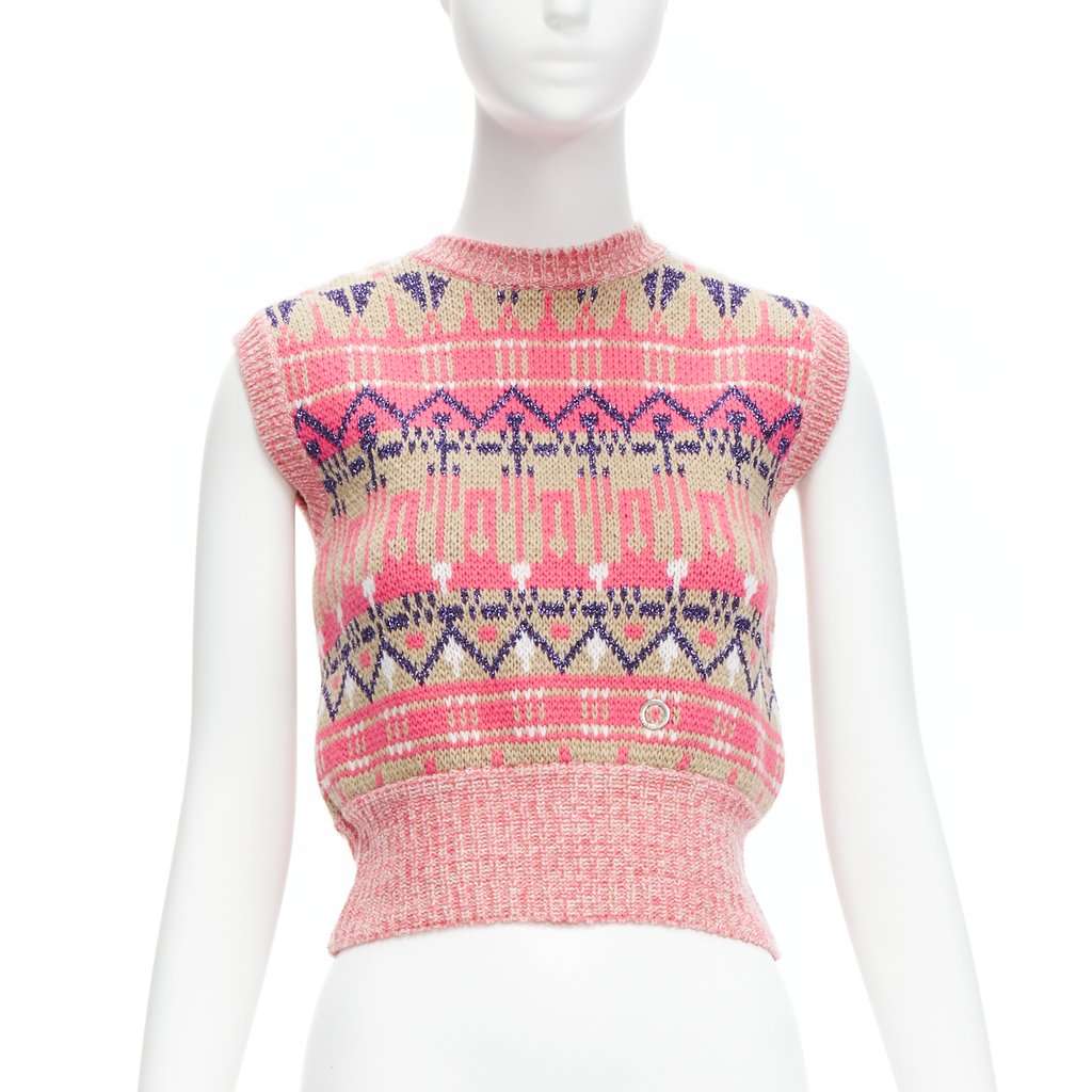 Paco Rabanne Graphic Knit Vest Pink Wool Never worn - Front View