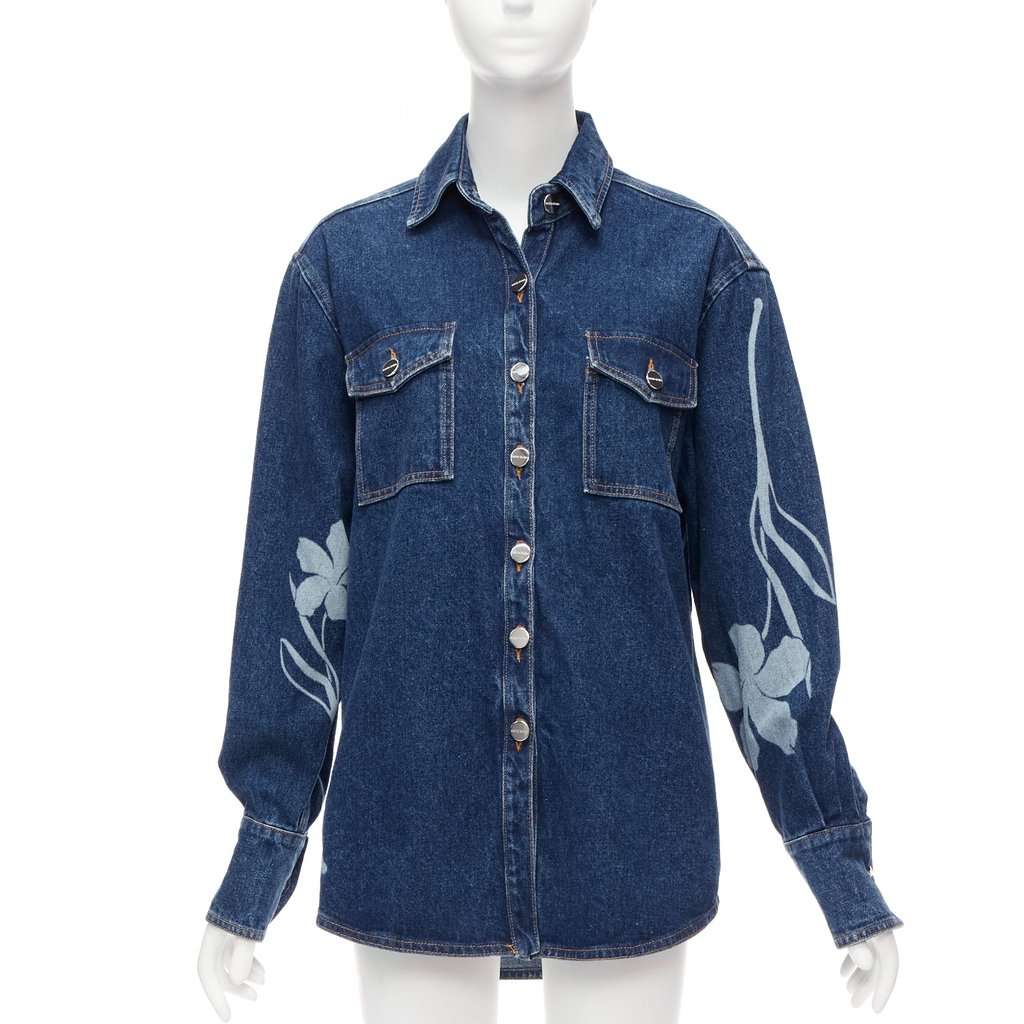David Koma Blue Cotton Floral Shirt Blue Cotton Very good condition - Front View