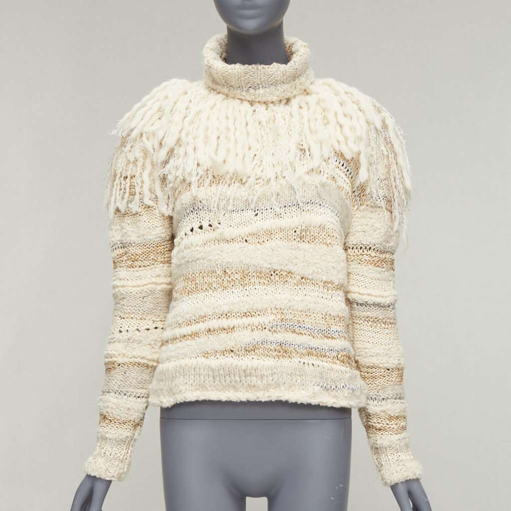 Prabal Gurung Fringe Crochet Sweater Beige Wool Never worn - Front View