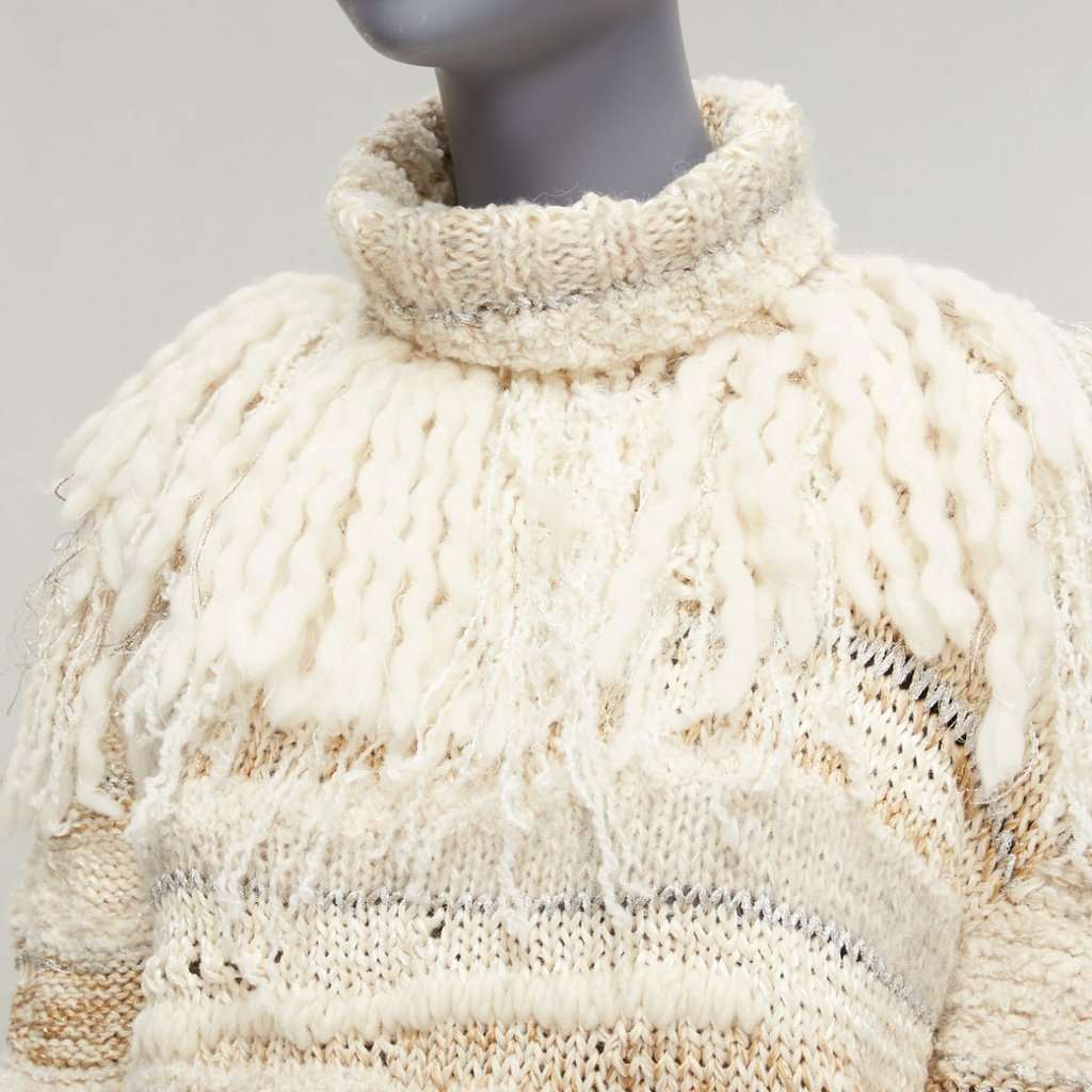 Prabal Gurung Fringe Crochet Sweater Beige Wool Never worn - Back View