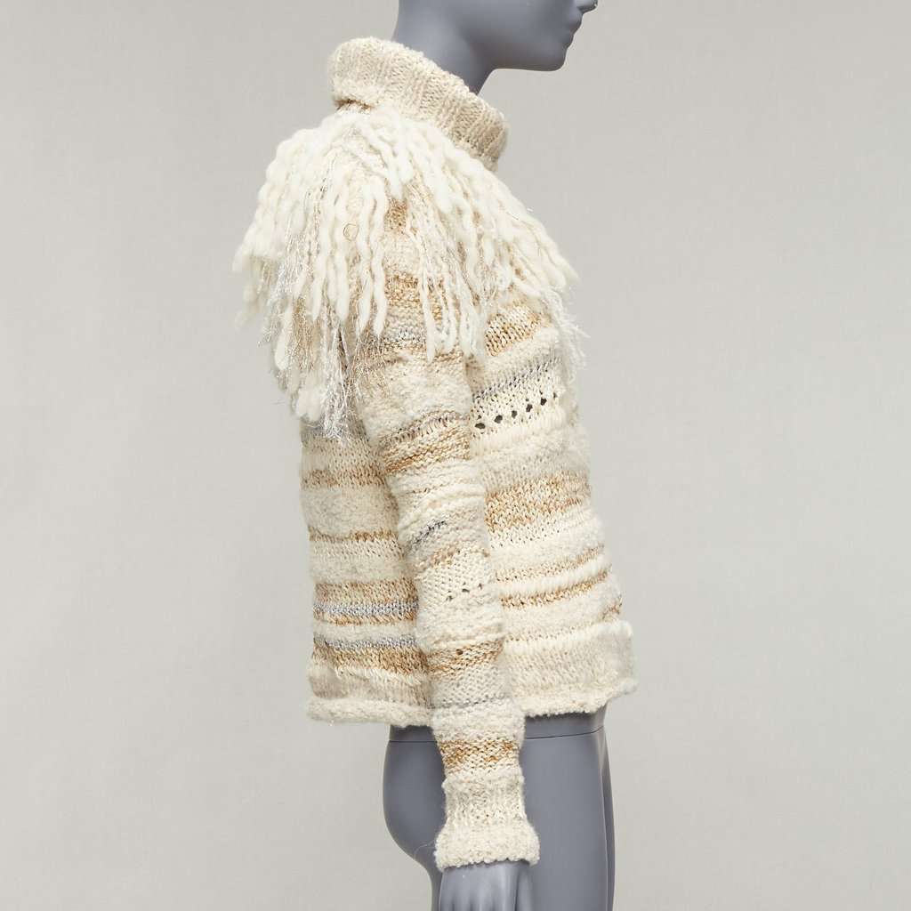 Prabal Gurung Fringe Crochet Sweater Beige Wool Never worn - Model View
