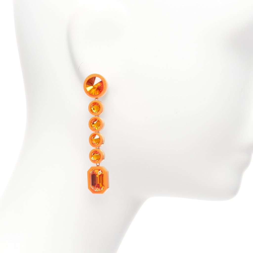 Off-White Neon Rhinestone Earrings Orange Metal Very good condition - Model View