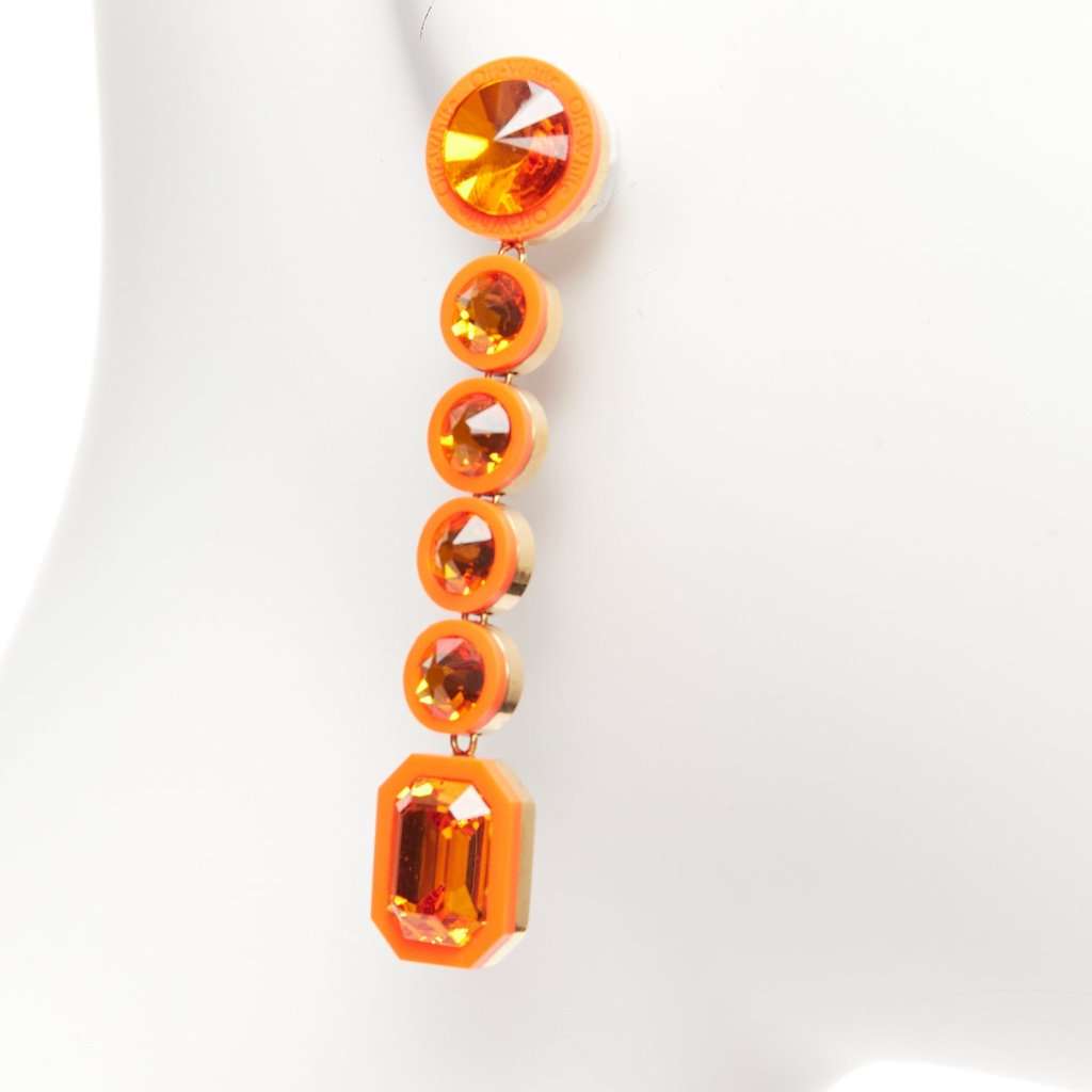 Off-White Neon Rhinestone Earrings Orange Metal Very good condition - Box View