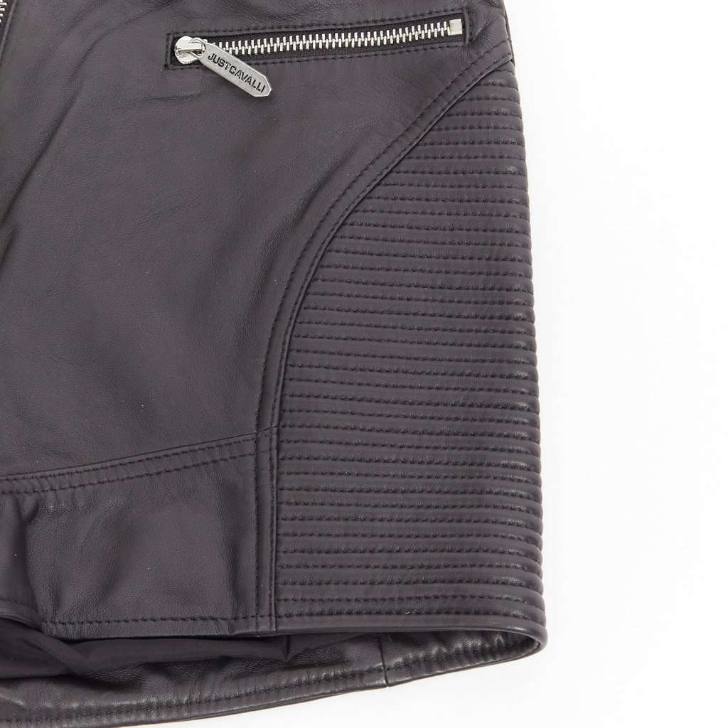 Just Cavalli Motorcycle Ribbed Shorts Black Leather Very good condition - Model View