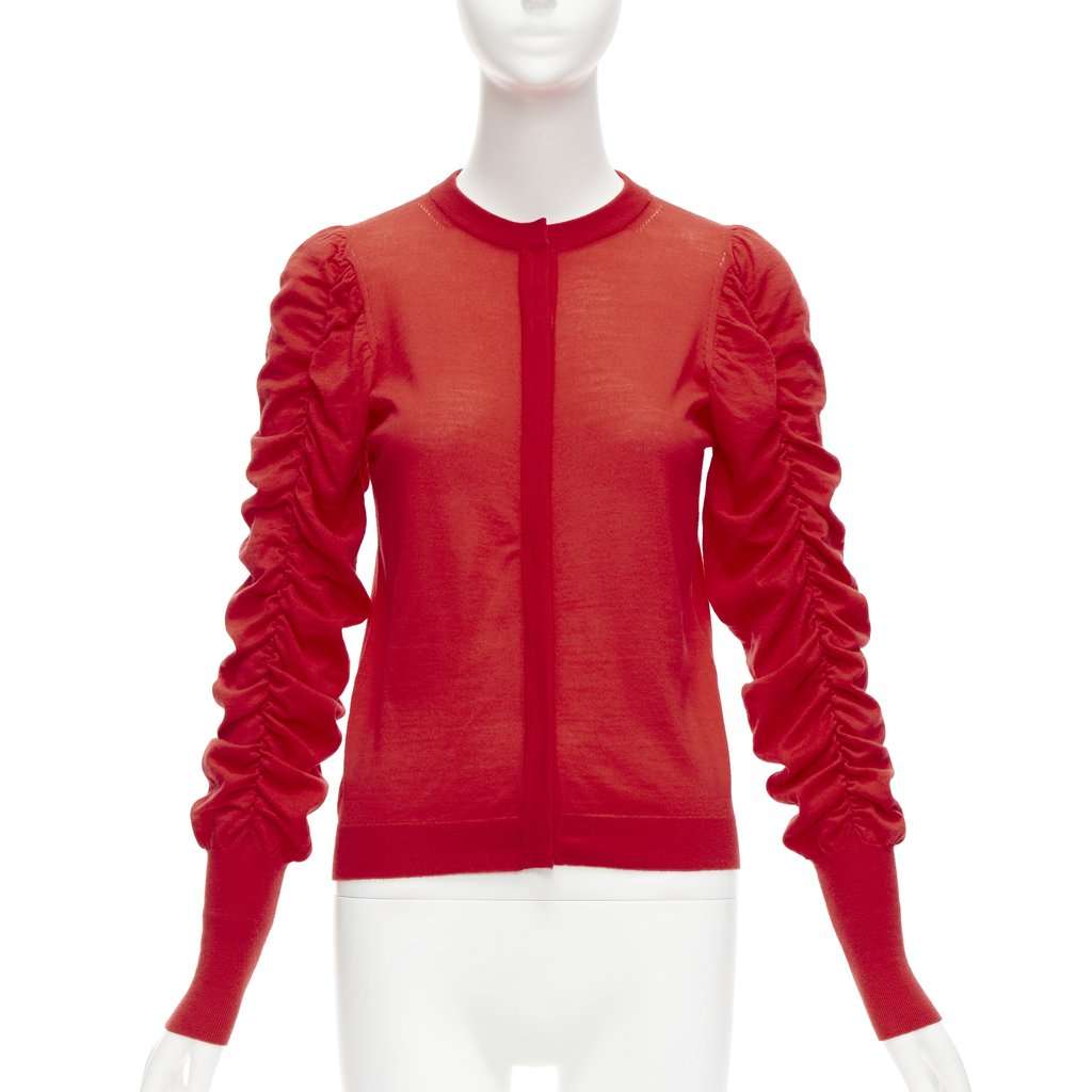 Dice Kayek Ruched Sleeve Cardigan Red Wool Never worn - Front View