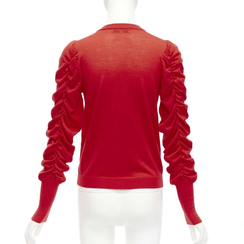 Dice Kayek Ruched Sleeve Cardigan Red Wool Never worn - Box View
