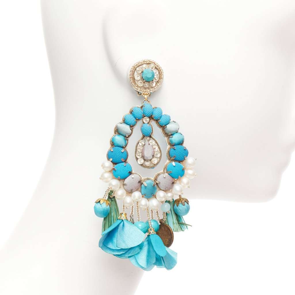 Ranjana Khan Pearl Stone Earrings Green Metal Fair condition - Model View