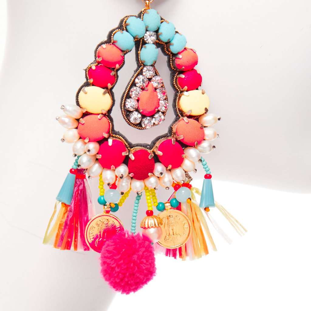 Ranjana Khan Neon Beaded Earrings Pink Very good condition - Model View