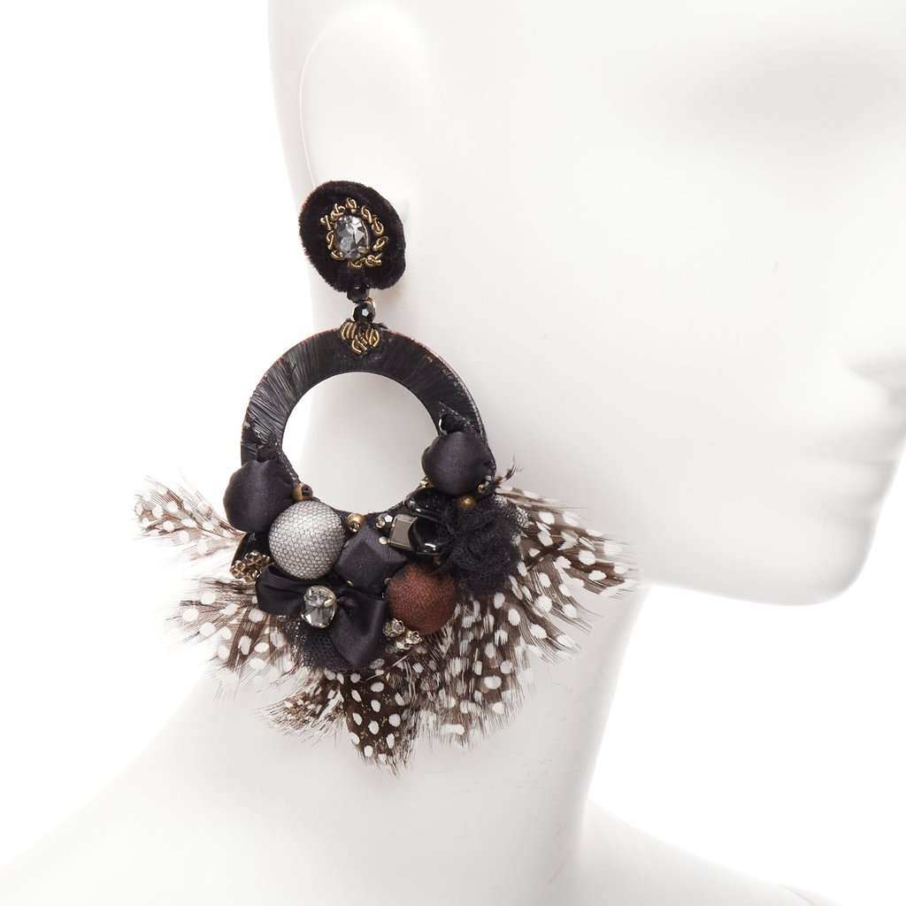 Ranjana Khan Feather Bow Earrings Brown Fur Fair condition - Back View