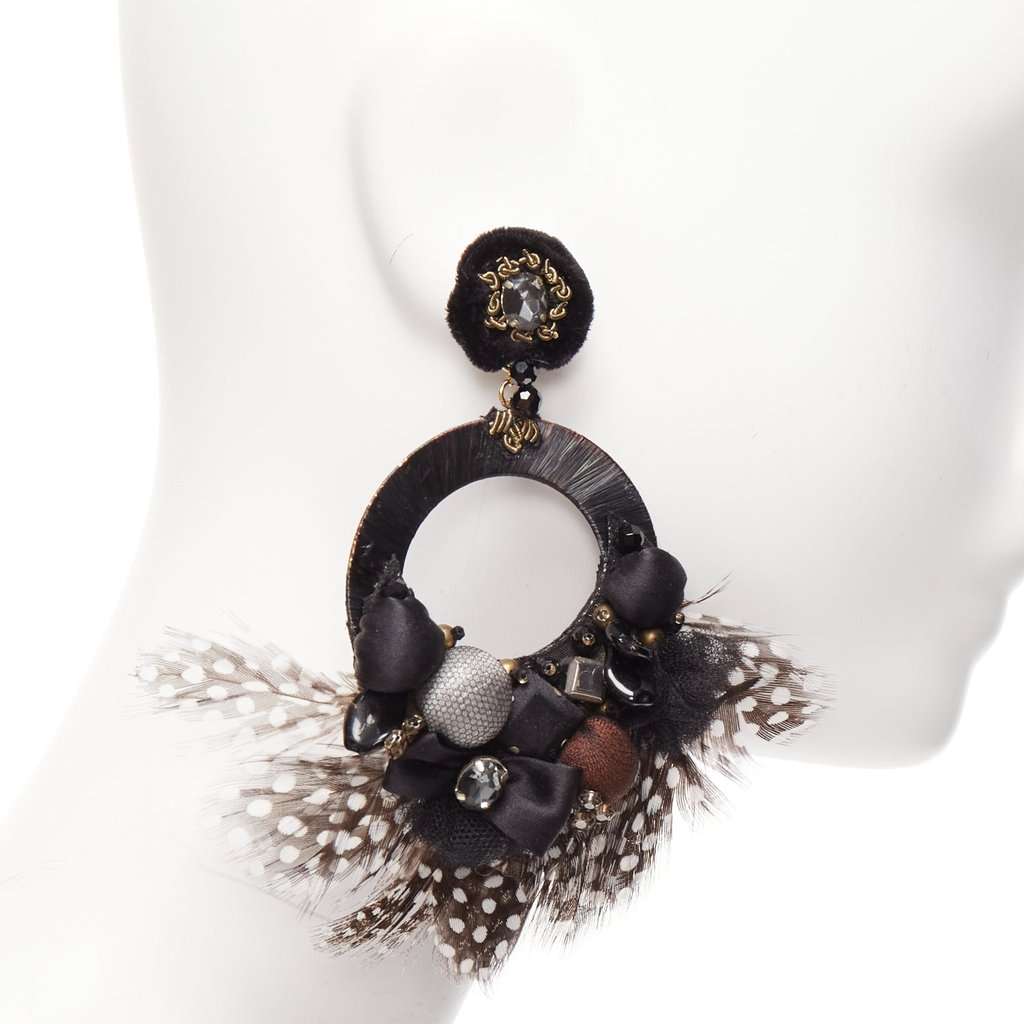 Ranjana Khan Feather Bow Earrings Brown Fur Fair condition - Inside View