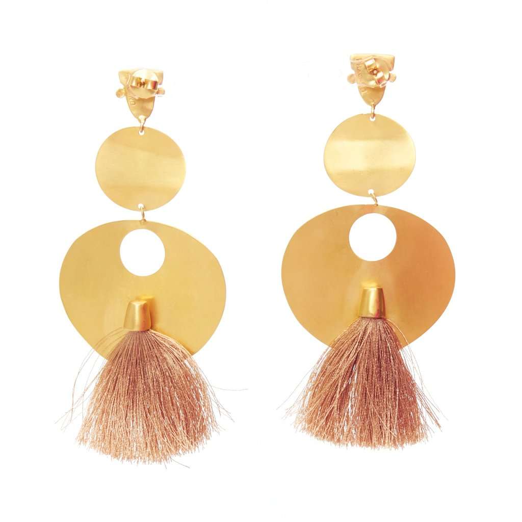 Unsigned Tribal Beige Earrings Gold Metal Fair condition - Inside View