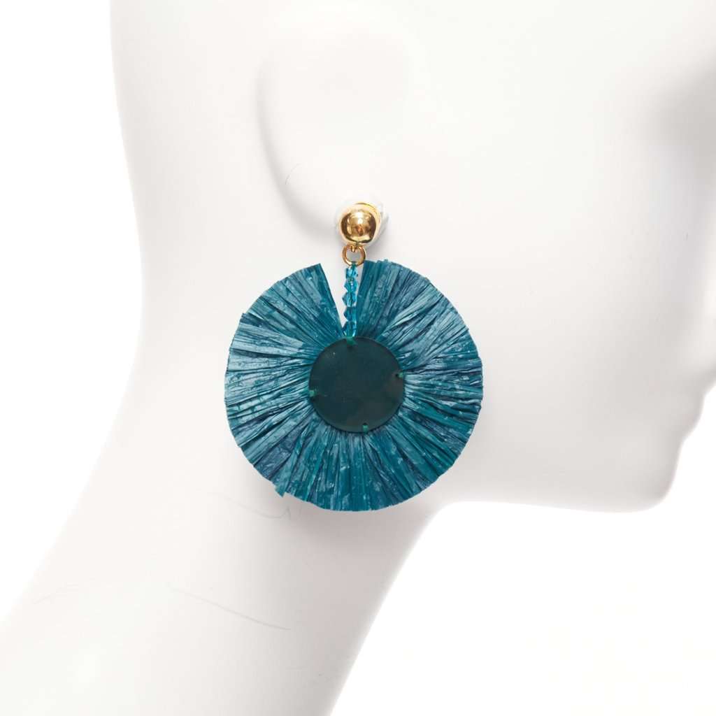 Oscar de la Renta Raffia Plate Earrings Green Good condition - Inside View