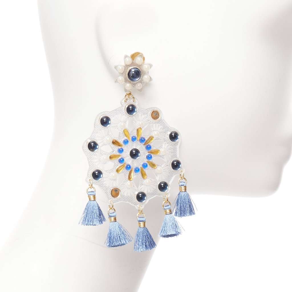 Mercedes Salazar Acrylic Tassel Earrings White Plastic Fair condition - Inside View