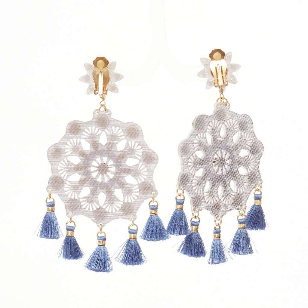 Mercedes Salazar Acrylic Tassel Earrings White Plastic Fair condition - Box View