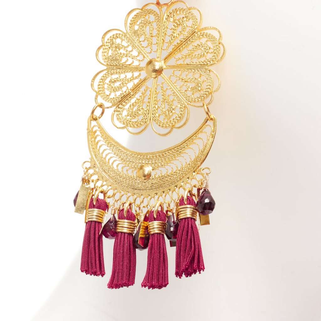 Mercedes Salazar Flower Tassel Earrings MultiColor Metal Very good condition - Box View