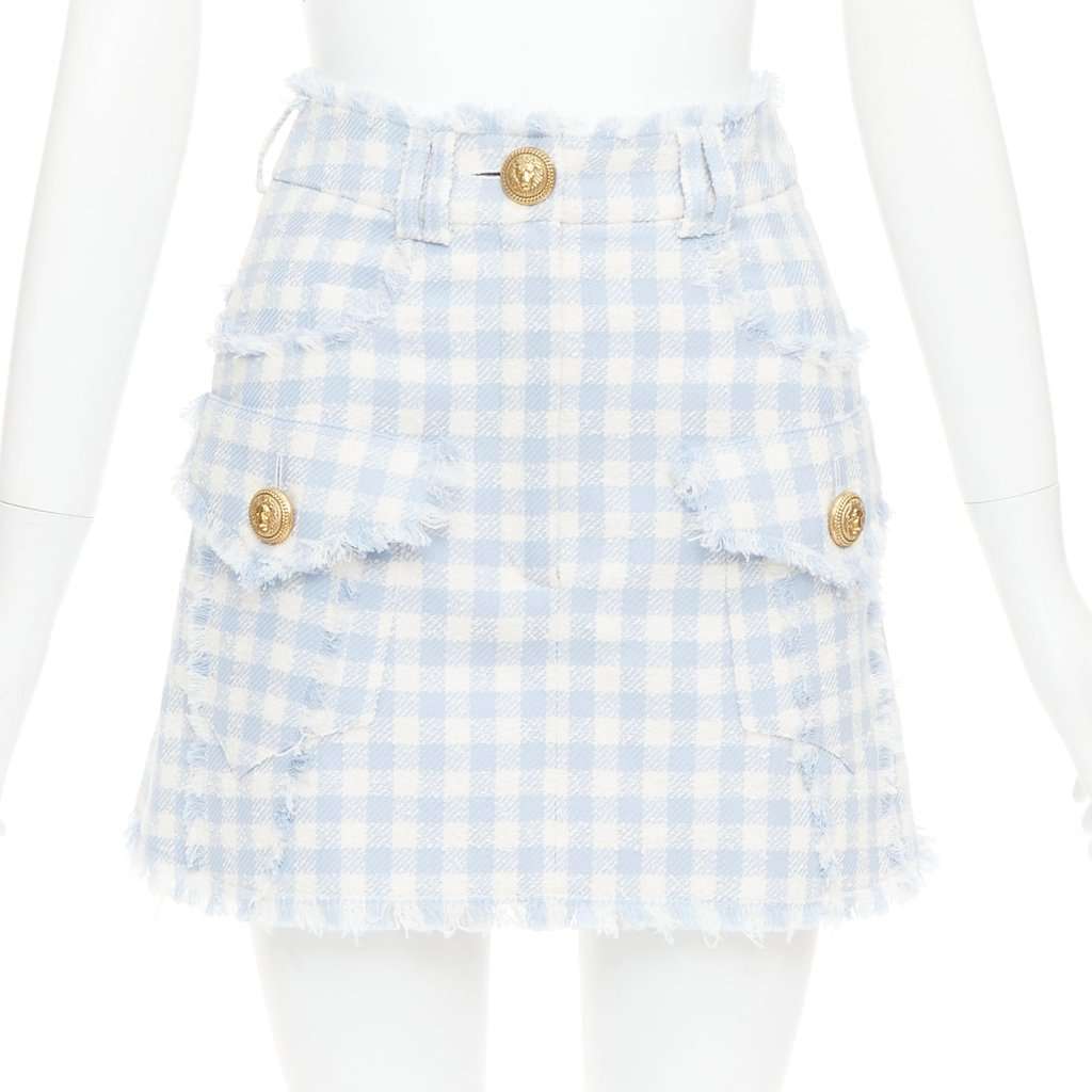 Balmain Blue Cotton Skirt Blue Cotton Very good condition - Front View