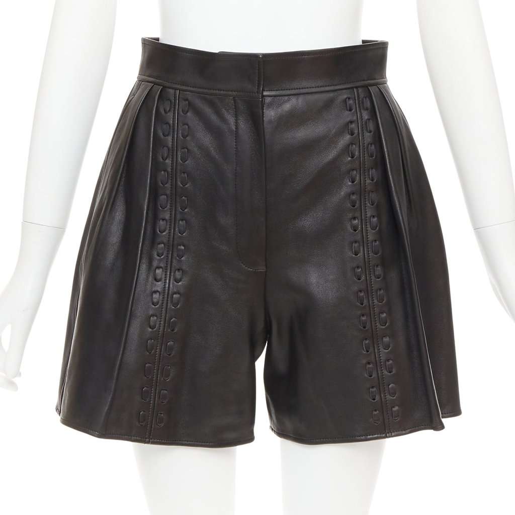 Alexander McQueen Black Leather Shorts Black Leather Very good condition - Front View