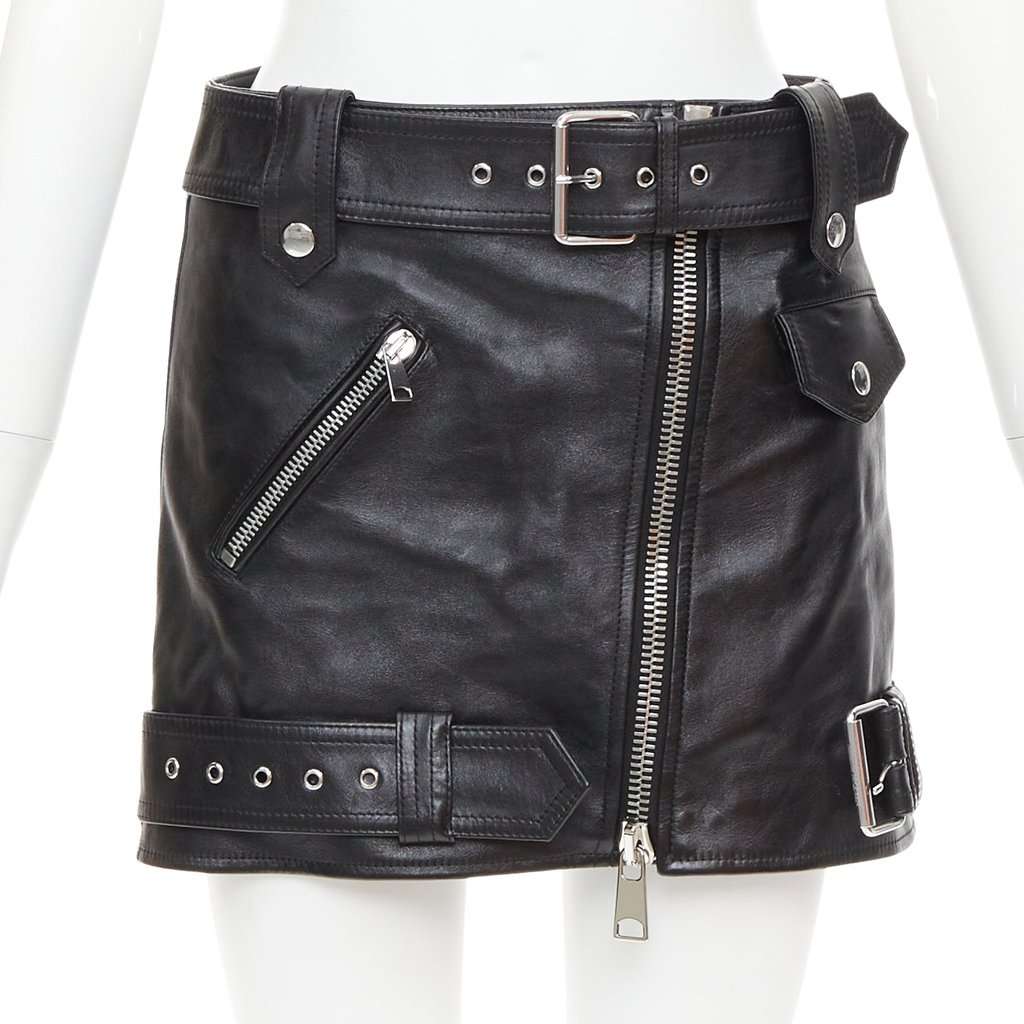 Alexander McQueen Black Leather Skirt Black Leather Very good condition - Front View