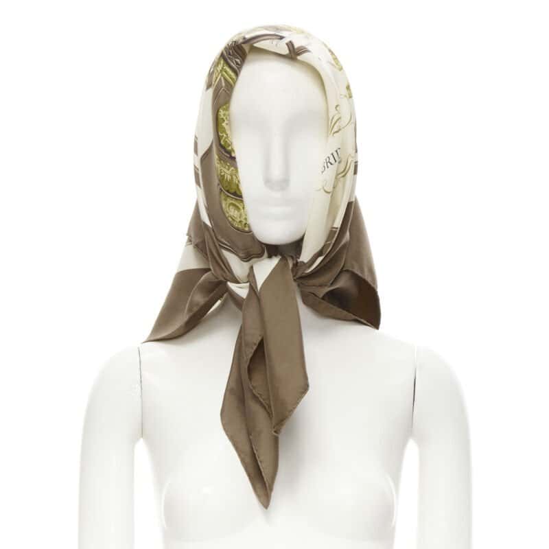 Hermès Brides Print Scarf Brown Silk Good condition - Front View