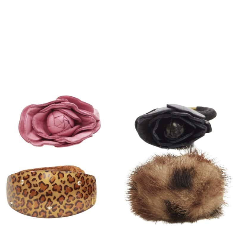 Unsigned Rose Fur Hair Tie MultiColor Leather Very good condition - Front View