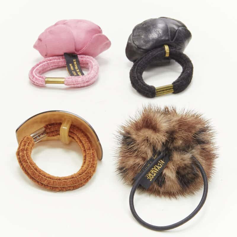 Unsigned Rose Fur Hair Tie MultiColor Leather Very good condition - Inside View