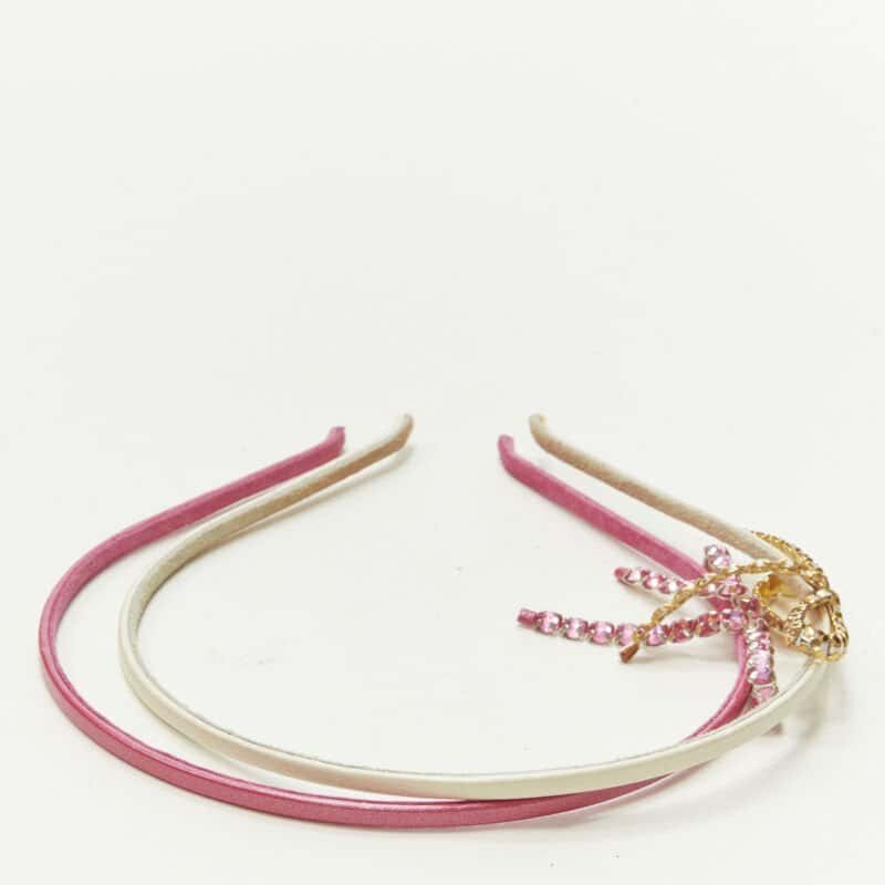 Unsigned Ribbon Bow Headband Pink Leather Very good condition - Inside View