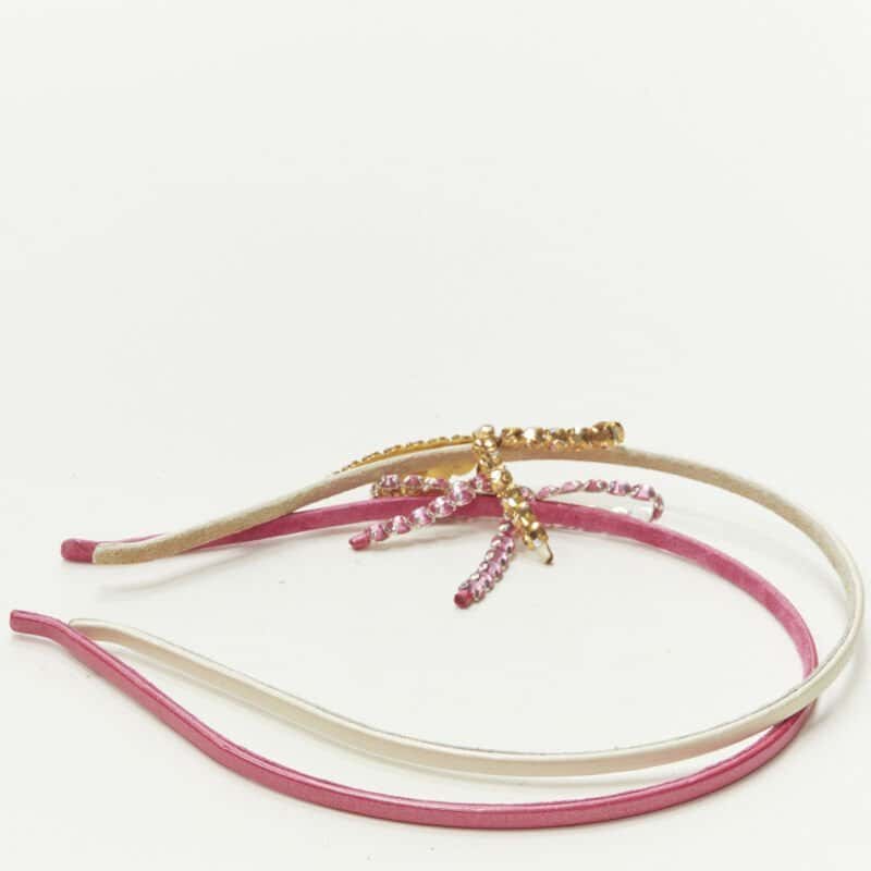 Unsigned Ribbon Bow Headband Pink Leather Very good condition - Model View