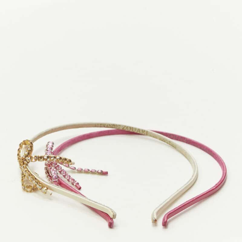 Unsigned Ribbon Bow Headband Pink Leather Very good condition - Box View