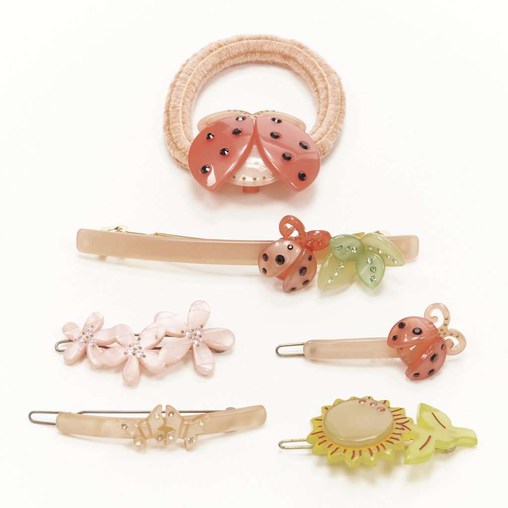 Unsigned Beetle Hair Clips Pink Plastic Very good condition - Front View