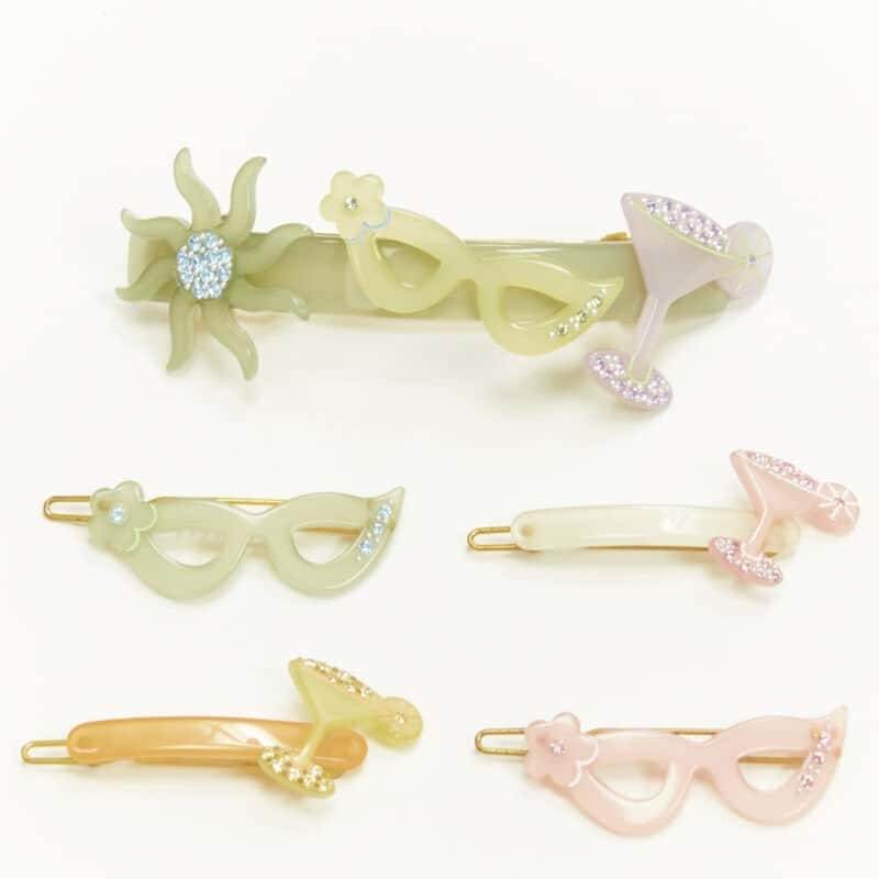 Unsigned Martini Hair Clips MultiColor Plastic Very good condition - Front View