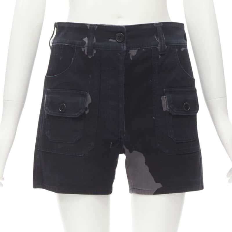 Prada Camo Cargo Shorts Black Cotton Very good condition - Front View